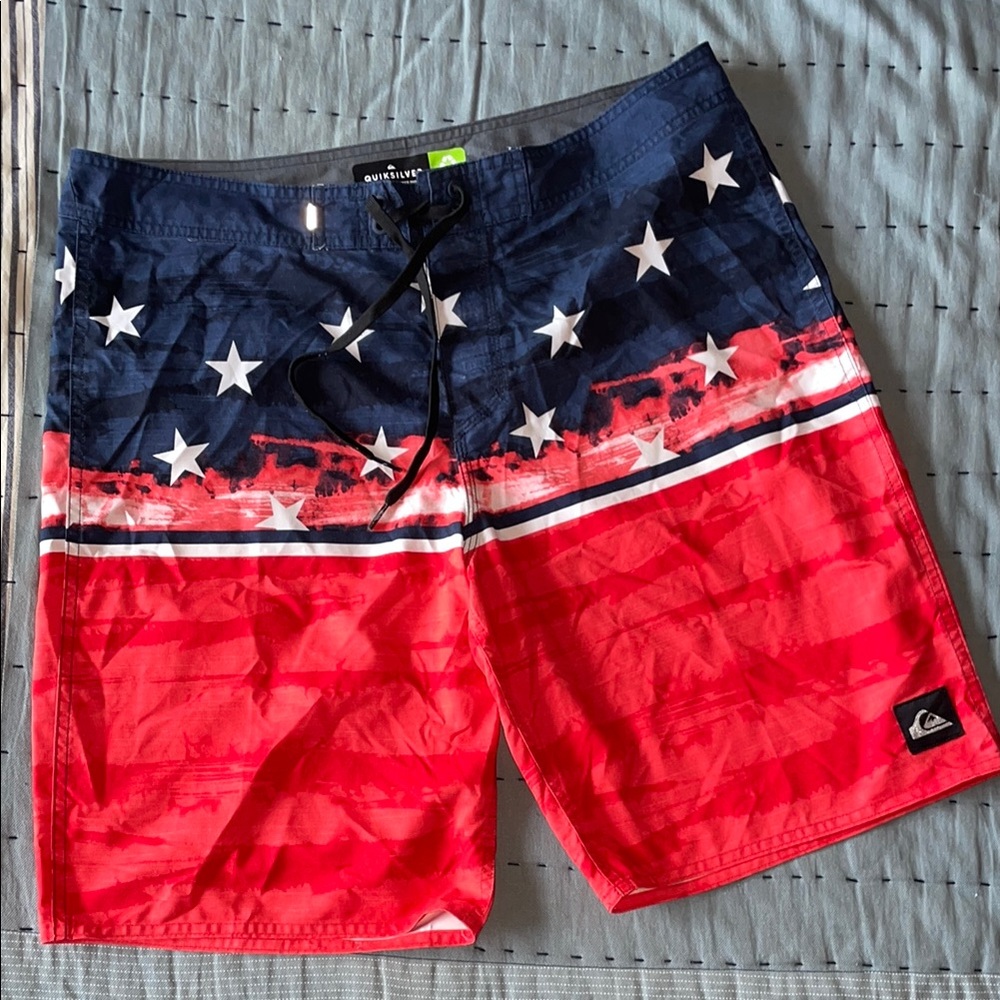 Quiksilver Navy and Red Star Boardshorts